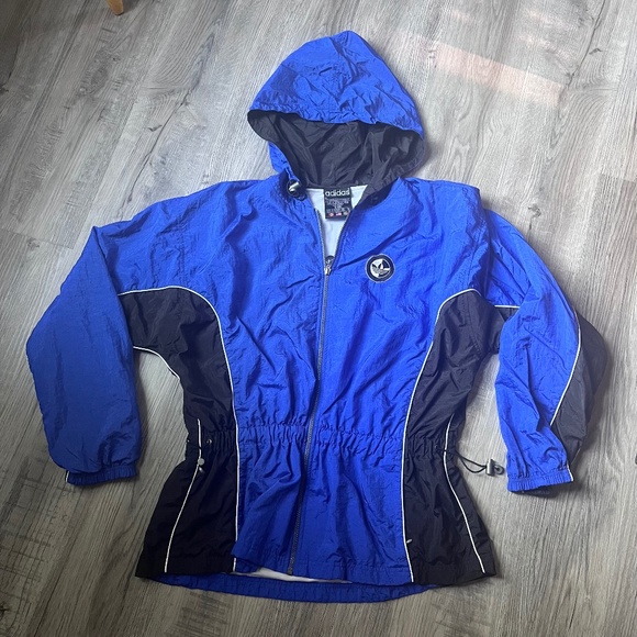 Rare Vintage 80s‎ Adidas Jacket Windbreaker Running Three Stripe Blue Adult XL - Picture 1 of 9